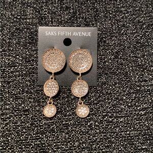 Saks Fifth Avenue Gold and Rhinestone Modern Earrings